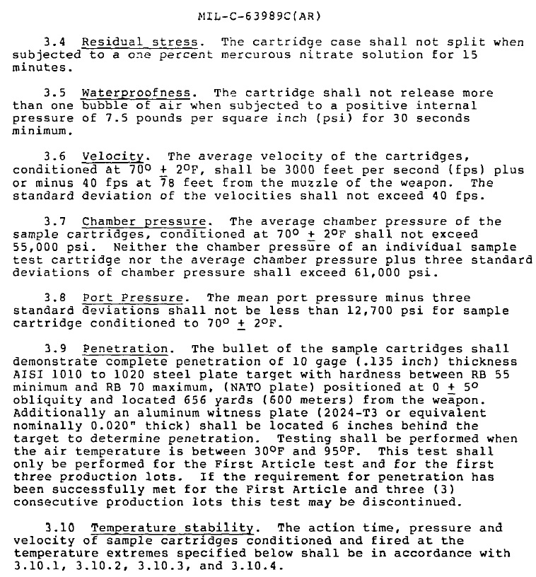M855 Ammunition Specifications