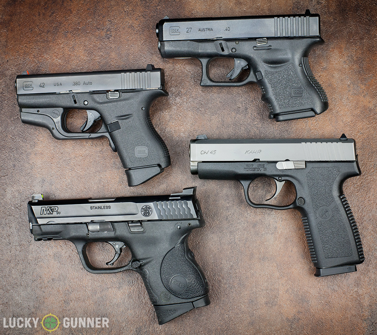 The four firearms used in testing the defensive rounds test guns